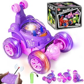 YongnKids Rc Stunt Car, Remote Control Car for Girls,360°Rotate Remote Control Cars with Wheel Lights & Music & Sticker 4WD Rc Hobby Car, Car Toys for 3-8 8-12 Girls Birthday Chirstmas Gift