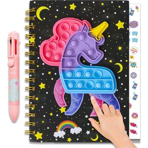 windrio Pop Notebook for Kids, Bubble Fidget Notebook Girls Spiral Notebook Boys Diary Journal 8.1x5.7 Inches with 8 Multicolor Pen and Stickers for Teenage School Writing Drawing Gifts Age 6 8 10 12