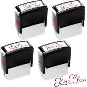 Eaasty 4 Pieces Santa Claus Signature Stamp Christmas Self Inking Rubber Stamp Santa Stampers Christmas Gift Tag for Office Home Party Red Ink