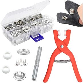 100 Sets of Metal Snaps Buttons, Metal Snaps Buttons with Fastener Pliers Press Tool Kit, Five Claw Buckle Installation Tool Set for Clothing Leather Sewing