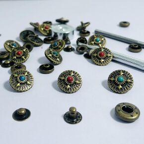 10 Sets Leather Snap Buttons Set 17MM (0.67 inch) Bronze Snaps Fastener for Leather Snaps and Fastener Kit Tool Snaps in Decorative Included Blue Turquoise Style