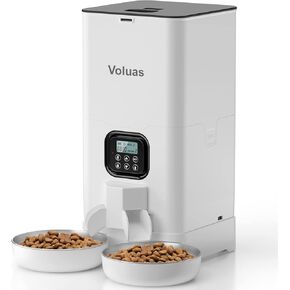 Voluas Automatic Cat Feeders for Two Cats, Double Pet Feeder with 2 Stainless Steel Bowls,6L Timed Cat Feeder with Memory Function, Pet Food Dish
