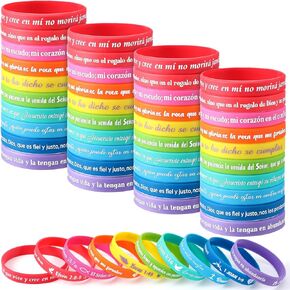 Skylety 60 Pcs Spanish Christian Bracelets Bible Verse Motivational Rubber Wristbands Silicone Inspirational Bible Verse Bracelets Quote Christian Gifts for Women Men