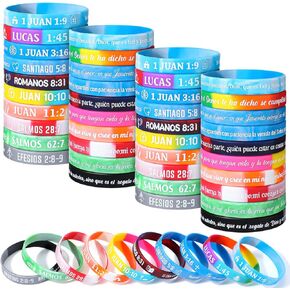 Skylety 60 Pcs Spanish Christian Bracelets Bible Verse Motivational Rubber Wristbands Silicone Inspirational Bible Verse Bracelets Quote Christian Gifts for Women Men