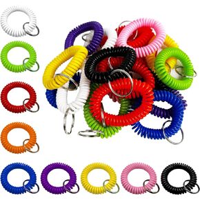 Colorful Spring Spiral Wrist Coil Key Chain, Assorted Colors, Wristband Key Ring (18 Pieces)
