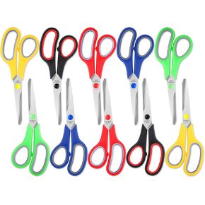 Scissors, BURVAGY 8" Scissors All Purpose 10 Pack Heavy Duty Scissors- Comfort-Grip Sharp Scissors for Office School Sewing Fabric Craft High/Middle School Student Teacher Scissor, Right/Left Hand