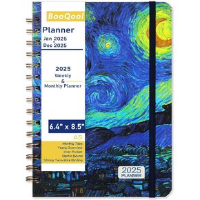 2025 Planner – Weekly ＆ Monthly Planner 2025, Jan. 2025 - Dec. 2025, 6.4" x 8.5", 2025 Calendar Planner with Tabs, Hardcover, Strong Binding, Thick Paper, Back Pocket, Elastic Closure, Inner Pocket