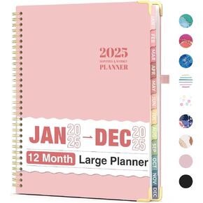 Forvencer 2025 Planner, Hardcover Weekly and Monthly Planner, Jan - Dec 2025, Agenda Book Planner for Women, 8.5"x 11"Calender Planner with Spiral Bound, Month Tab for School, Office (A4, Blue Marble)