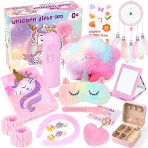 Unicorn Gifts for Girls, Unicorn Toys for Girls Age 6 7 8 9 10+ Years Old with Plush Diary, Star Pillow, Eye Mask, Dream Catcher, Water Bottle Kids Unicorn Plush Toy for Girl Birthday Christmas Gifts