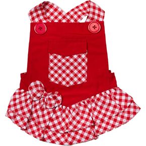 Doggy Parton Red Gingham Overalls Dress for Pets, X-Small (22120768)