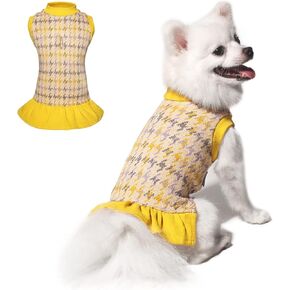 TONY HOBY Dog Dress, Dog Sweater Dress with Leash Hole, Dog Party Dress, Dog Princess Skirt for Small Medium Dog (Yellow, M)