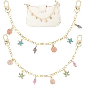 PH PandaHall 2 Colors 12.6" Decorative Bag Chains Ocean Theme Purse Strap Extender Shell Starfish Purse Handbag Charms Golden Purse Handle Chains for Crossbody Shoulder Tote Bag Handbag Purse Clutch
