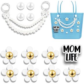 13Pcs Bogg Bag Rubber Beach Bag Accessories Bow Pearl Charms for Rubber Tote Bag Flower Mon Bogg Bag Charms Boho Purse Bag Charms Decoration Insert Charm Accessories Compatible with Bogg Bag