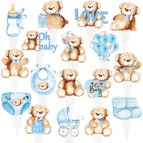 48Pcs We Can Bearly Wait Cupcake Toppers Teddy Bear Birthday Party Supplies Glitter Teddy Bear Cupcake Toppers Decorations for Baby Shower Bear Theme Birthday Party Gender Reveal Party Supplies