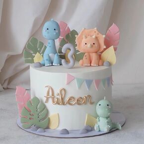 Dinosaur Cake Toppers Clay Dinosaurs Leaves for Boy Girl Birthday Baby Shower Dinosaur Theme Jungle Party Supplies