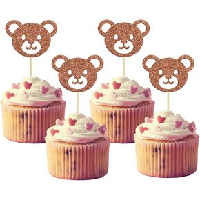 Gyufise 24Pcs Bear Head Cupcake Toppers Bear Babyshower Birthday Cake Decorations for Animals Themed Baby Shower Birthday Party Cake Decorations Supplies