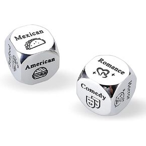 Food Dice, Gift Exchange Dice, Stocking Stuffers for Adults, Valentines Day Gifts for Her Him, Date Night Dice, Christmas Birthday Gifts for Husband Wife, Boyfriend Gifts, 11th Anniversary Steel Gifts