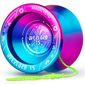 YOSTAR Yoyo Professional Unresponsive Yoyo T5 Plus Overlord, Aluminum Alloy Metal Yo yo, Enter Level Trick yoyo for Beginner, Pro Yoyo with 6 Yoyo Strings, Yo-Yo Bag, Glove (Blue Pink Gradient )