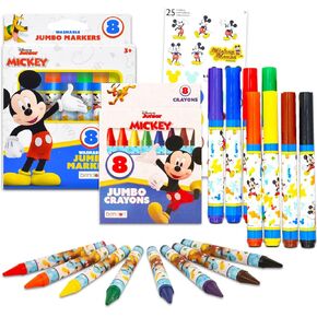 Disney Mickey Mouse Coloring Set for Kids - Bundle with 16 Mickey Mouse Coloring Utensils for Coloring Plus Stickers | Mickey Mouse School Supplies for Kids