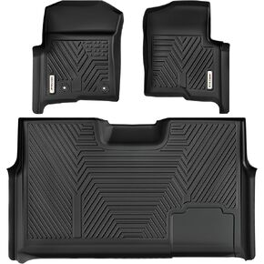 سجادات أرضية YITAMOTOR متوافقة مع 2010-2014 Ford F-150 F150 SuperCrew/Crew Cab مع مقعد دلو الصف الأول، مجموعة صفين مخصصة (المقعد الأمامي والثاني)، أسود TPE واقي لجميع الأحوال الجوية
