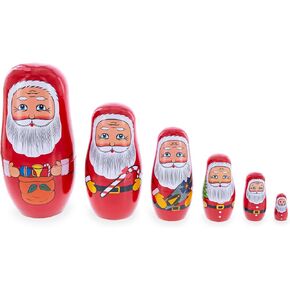 BestPysanky Set of 6 Santa Wooden Nesting Dolls 5.5 Inches