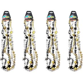 Pack of 24 Happy New Year Eve Assorted Gold Black Silver Color Party Bead Necklaces