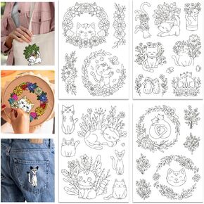 GLOBLELAND 4 Sheets Cats Water Soluble Stabilizer Hand Embroidery for DIY Sewing Embroidery Adhesive Hand Sewing Stabilizers Non-Woven Fabrics 11.7x8.3inch