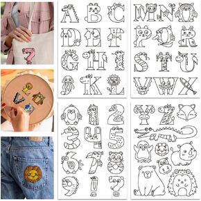 GLOBLELAND 4 Sheets Animal Alphabet Water Soluble Stabilizer Animal Letter Hand Embroidery Stick and Stitch for DIY Sewing Embroidery Adhesive Hand Sewing Stabilizers 11.7x8.3inch