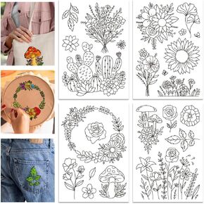 GLOBLELAND 4 Sheets Flower Wreath Water Soluble Stabilizer Flowers and Plants Hand Embroidery Stick and Stitch for DIY Sewing Embroidery Adhesive Hand Sewing Stabilizers 11.7x8.3inch