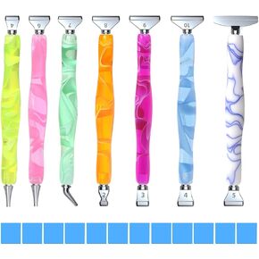 Diamond Painting Art Drill Pen with Stainless Steel Metal Tips Placer Grid Nibs Angle Tip and Clay Glue Tool Kit Accessories Pack for Diamond Painting, Diamond Art, Nail Art 7colors