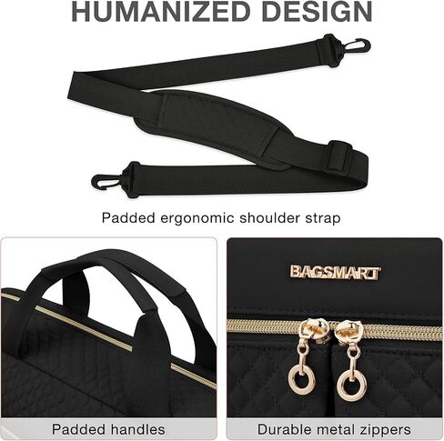 BAGSMART 17.3/15.6 Inch Laptop Bag, Briefcase for Women Computer Messenger Bag Office Travel Business, Black in Kuwait