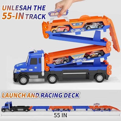Truck Race Track Toys for Kids,55 Inch Race Track and 6 Die-Cast Metal Toy Cars,Truck Toys with Lights & Sounds, Toddler Truck Toy Gifts for 3 4 5 6 7 Years Old Boys and Girls in Saudi Arabia