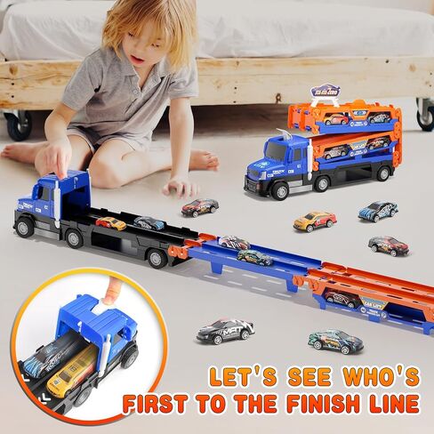 Truck Race Track Toys for Kids,55 Inch Race Track and 6 Die-Cast Metal Toy Cars,Truck Toys with Lights & Sounds, Toddler Truck Toy Gifts for 3 4 5 6 7 Years Old Boys and Girls in Saudi Arabia