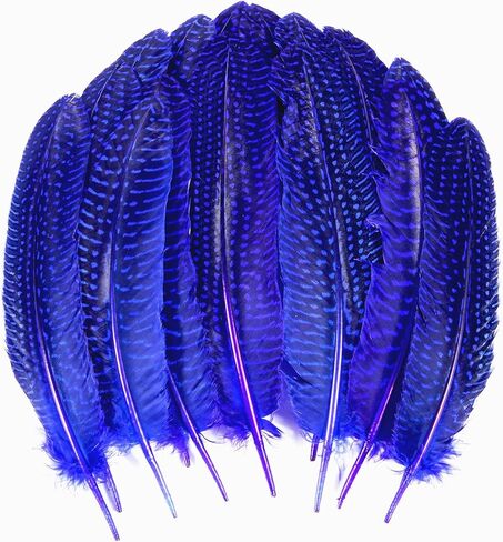 ثاراهت 24 قطعة من الريش المرقط الطبيعي بألوان مختلفة ريش جناح الطيور الغينية مقاس 6-8 بوصات للملابس الحرفية والمجوهرات DIY ديكور ريش جناح الطيور الغينية in Kuwait