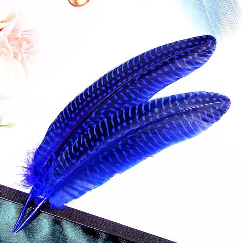 ثاراهت 24 قطعة من الريش المرقط الطبيعي بألوان مختلفة ريش جناح الطيور الغينية مقاس 6-8 بوصات للملابس الحرفية والمجوهرات DIY ديكور ريش جناح الطيور الغينية in Kuwait