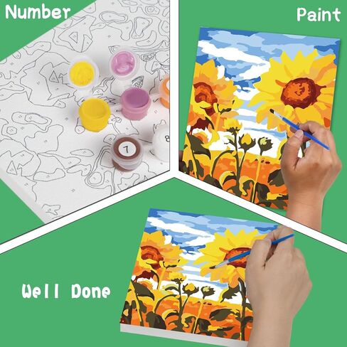 3 Pack Paint by Numbers for Kids Ages 8-12, Pre-Printed Acrylic Oil Painting, Includes (8x10, 8x9, 8x8 inch) Framed Canvas with 30 Acrylic Paint Pots, 5 Brushes for Kids, Art Supplies for Kids 9-12 in Kuwait