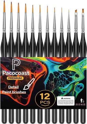 Detail Paint Brushes Set, 12PC Miniature Brushes for Fine Detailing & Art Painting, Small Tiny Paint Brush Perfect for Acrylic, Citadel, Paint by Number, Figurine, Craft, Models, Warhammer 40k (Black) in Kuwait