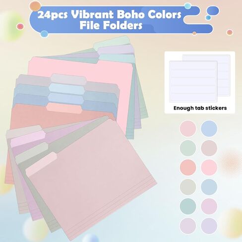 gisgfim 12 Pcs Two Tone Colored File Folders 1/3 Cut Tab Letter Size Manila File Folder with Tabs Decorative Assorted Position File Folders for Office School Business Home Organizer in Saudi Arabia