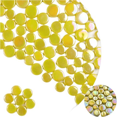 Iridescent Round Glass Mosaic Tiles for Crafts Bulk,1.1LB Mini Circle Mosaic Glass Pieces for Flowerpots, Vases, Cups, Garden and Home Decor DIY Mosaic Making Supplies (Green) in Saudi Arabia