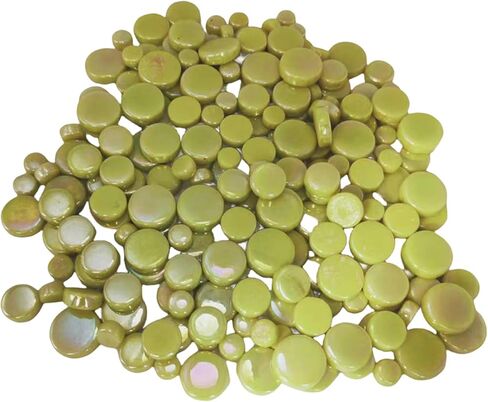 Iridescent Round Glass Mosaic Tiles for Crafts Bulk,1.1LB Mini Circle Mosaic Glass Pieces for Flowerpots, Vases, Cups, Garden and Home Decor DIY Mosaic Making Supplies (Green) in Saudi Arabia
