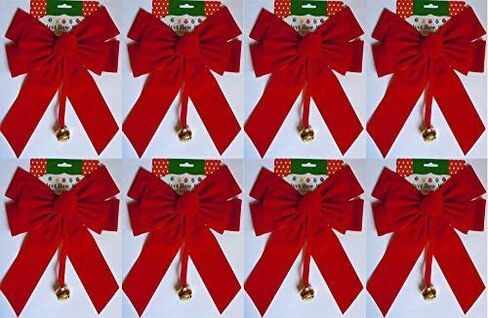 Set of 2 Large Red Velvet Christmas Bows with Dangling Metal Bell - Measures - 10" x 15" Indoors Only in Kuwait