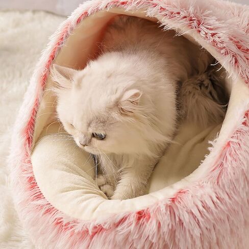 Lapcatz Nest Bed, Dogegis Dog Bed, Dogegis Covered Cat Bed, Cozynook Plush Pet Round Bed, Cat Beds for Indoor Cats Cave & Calming Dog Beds, Anti-Slip Washable Fluffy Dog Bed (Medium-20in,Pink) in Saudi Arabia