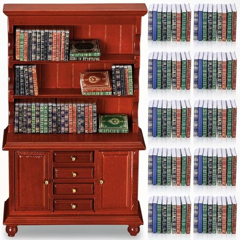 48 Pcs 1:12 Scale Dollhouse Miniatures Books with 1 Miniature Wooden Bookshelf Mini Bookcase Doll House Furniture Accessories for Mini Library Bedroom Decoration(Brown) in Kuwait