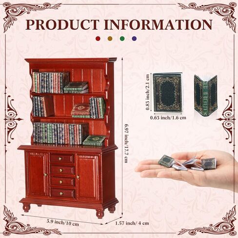 48 Pcs 1:12 Scale Dollhouse Miniatures Books with 1 Miniature Wooden Bookshelf Mini Bookcase Doll House Furniture Accessories for Mini Library Bedroom Decoration(Brown) in Kuwait