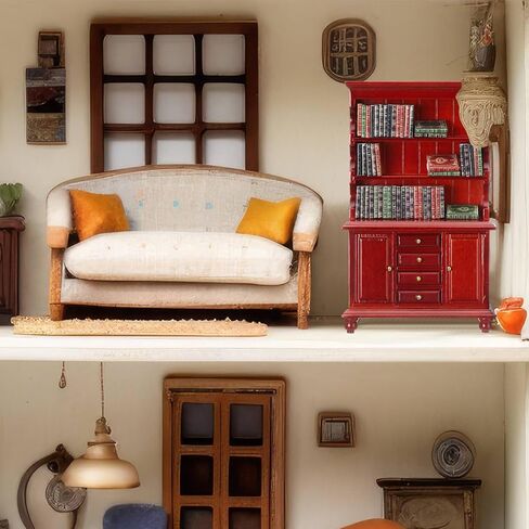 48 Pcs 1:12 Scale Dollhouse Miniatures Books with 1 Miniature Wooden Bookshelf Mini Bookcase Doll House Furniture Accessories for Mini Library Bedroom Decoration(Brown) in Kuwait