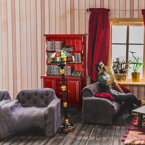 48 Pcs 1:12 Scale Dollhouse Miniatures Books with 1 Miniature Wooden Bookshelf Mini Bookcase Doll House Furniture Accessories for Mini Library Bedroom Decoration(Brown) in Kuwait