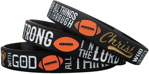 Sainstone Power of Faith Football Bible Silicone Bracelets with Inspirational Scriptures Ephesians 6:10, Matthew 19:26, Philippians 4:13, Motivational Wristbands Gifts for Sports, Men Women in Kuwait