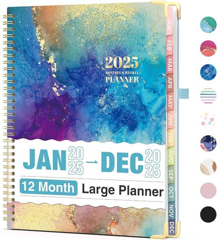 Forvencer 2025 Planner, Hardcover Weekly and Monthly Planner, Jan - Dec 2025, Agenda Book Planner for Women, 8.5"x 11"Calender Planner with Spiral Bound, Month Tab for School, Office (A4, Blue Marble) in Kuwait