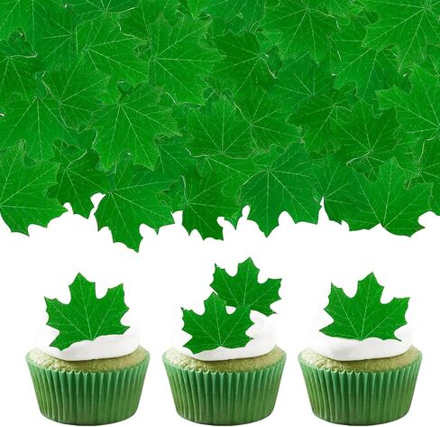 88pcs Tropical turtle back cupcake decoration, edible wafer paper green leaves colorful flowers Hawaiian series theme wedding birthday party plug-in(Turtle back leaves + flowers mixed 88 pcs) in Saudi Arabia