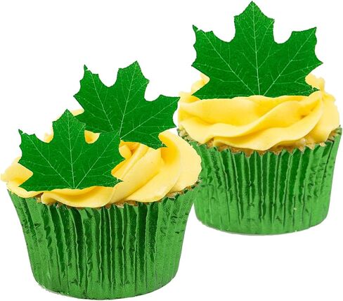 88pcs Tropical turtle back cupcake decoration, edible wafer paper green leaves colorful flowers Hawaiian series theme wedding birthday party plug-in(Turtle back leaves + flowers mixed 88 pcs) in Saudi Arabia